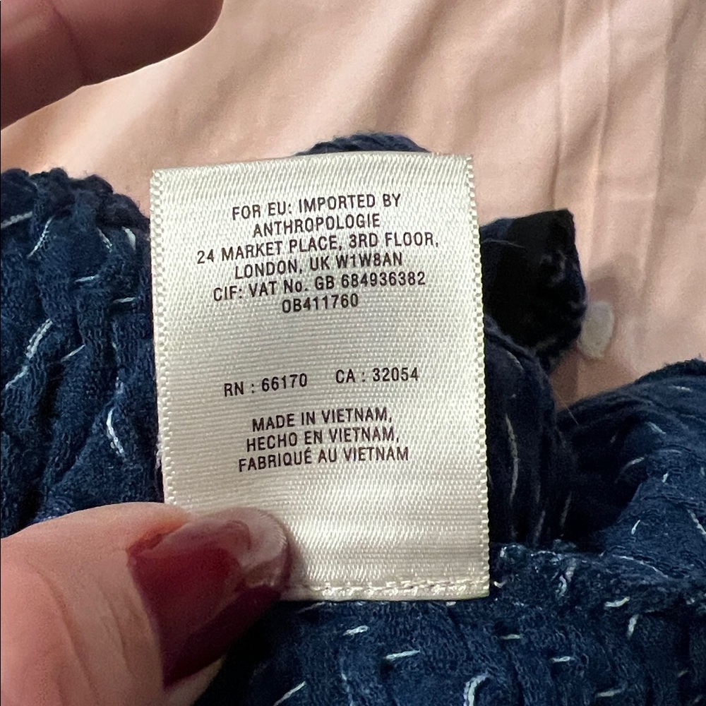 Anthropologie Textured Jacquard Sleeveless Top Dark Blue Geometric Tank Medium - Picture 6 of 12